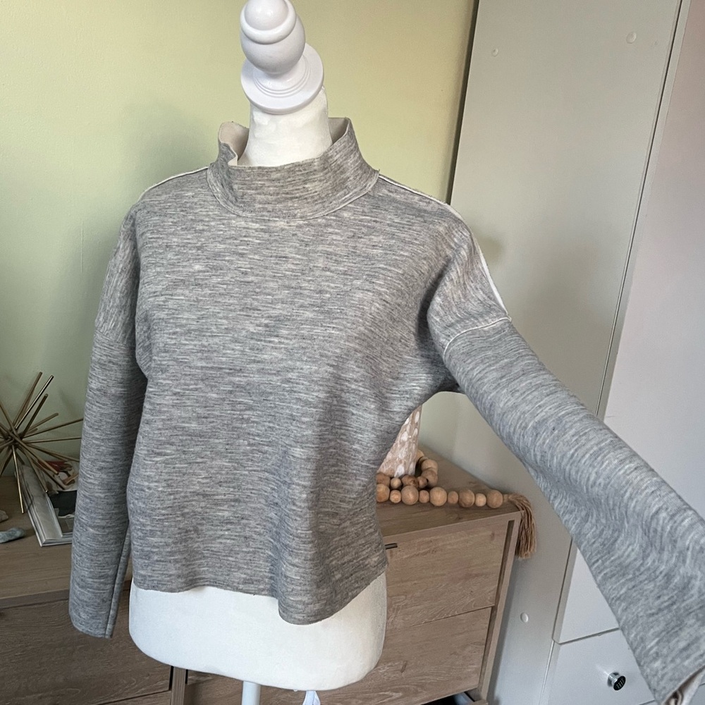 Heather Grey Boxy Baggy Oversized Funnel Mockneck Long-Sleeve Pullover Sweater S